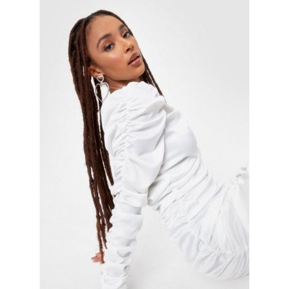 Satin Ruched Bodycon Mini Dress - Picture 2 of 5